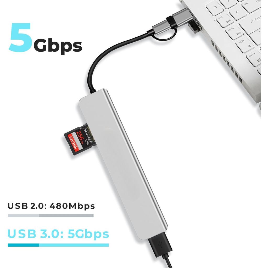 Hub type C USB 3.0 mở rộng 8 port cáp cổng chuyển đổi 2 đầu in 1 có 3.5 thẻ SD/TF máy tính laptop máy in | BigBuy360 - bigbuy360.vn