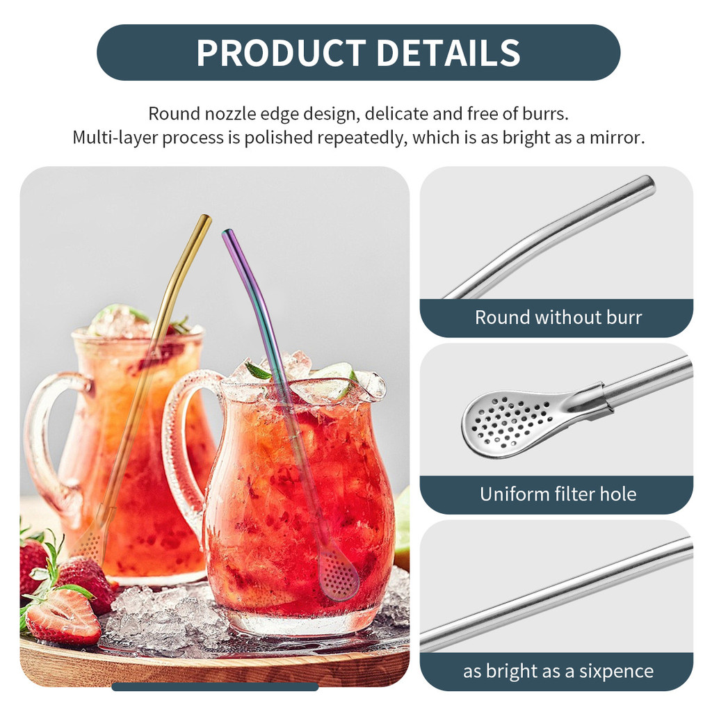 Oukeai 304 Thép Không Gỉ Rơm Thìa Có Thể Tháo Rời Madai Trà Lọc Ống Hút Nước Cà Phê Khuấy Rơm Lọc Thìa