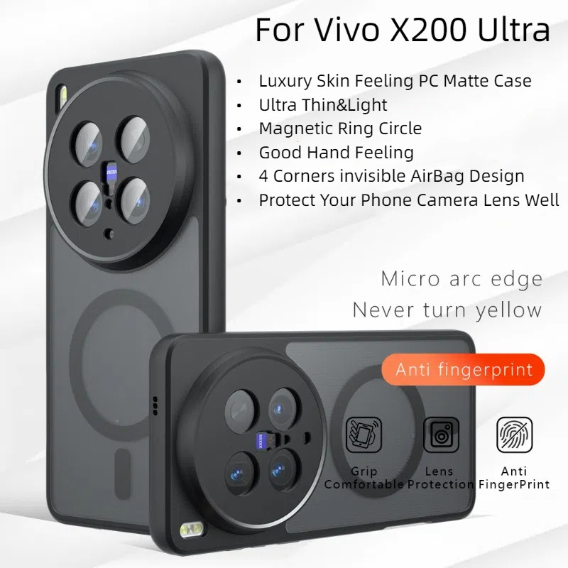 Dành Cho Vivo X200 Pro X200 Ultra X200Ultra Ốp Lưng Da Sang Trọng Cảm Giác Mờ PC Cứng Từ Tính Vỏ Điệ