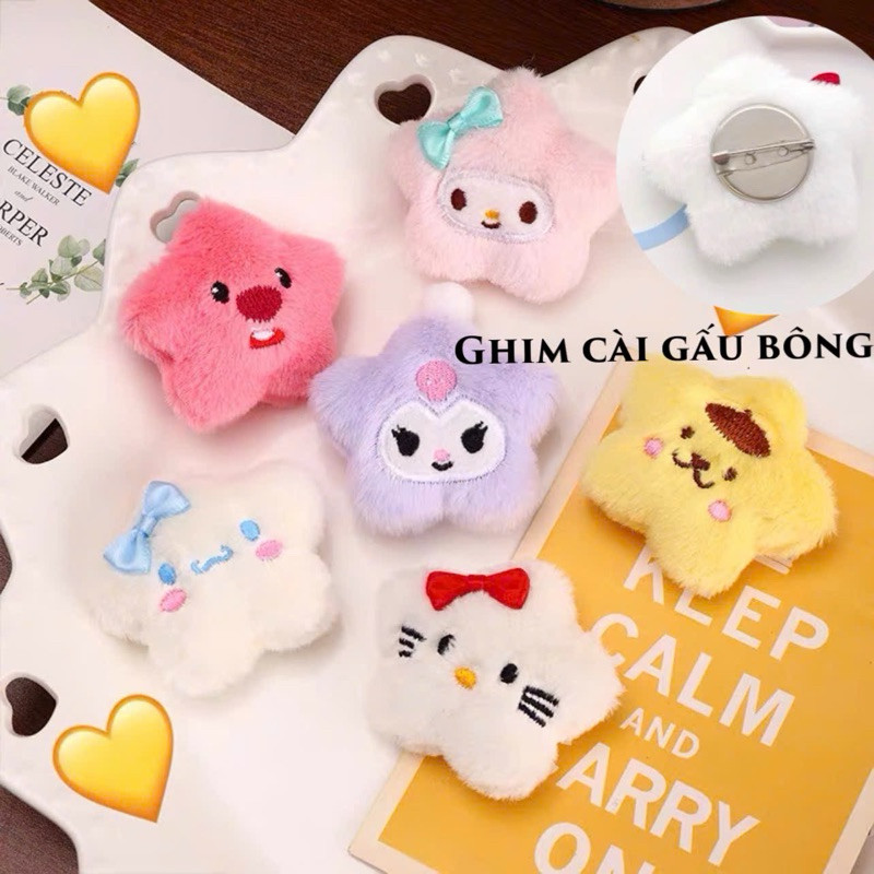 [ Mẫu handmade xinh ] Ghim Ngôi Sao Sang Trọng Kuromi My Melody Hello Kitty Cinnamoroll, huy hiệu cài áo, balo