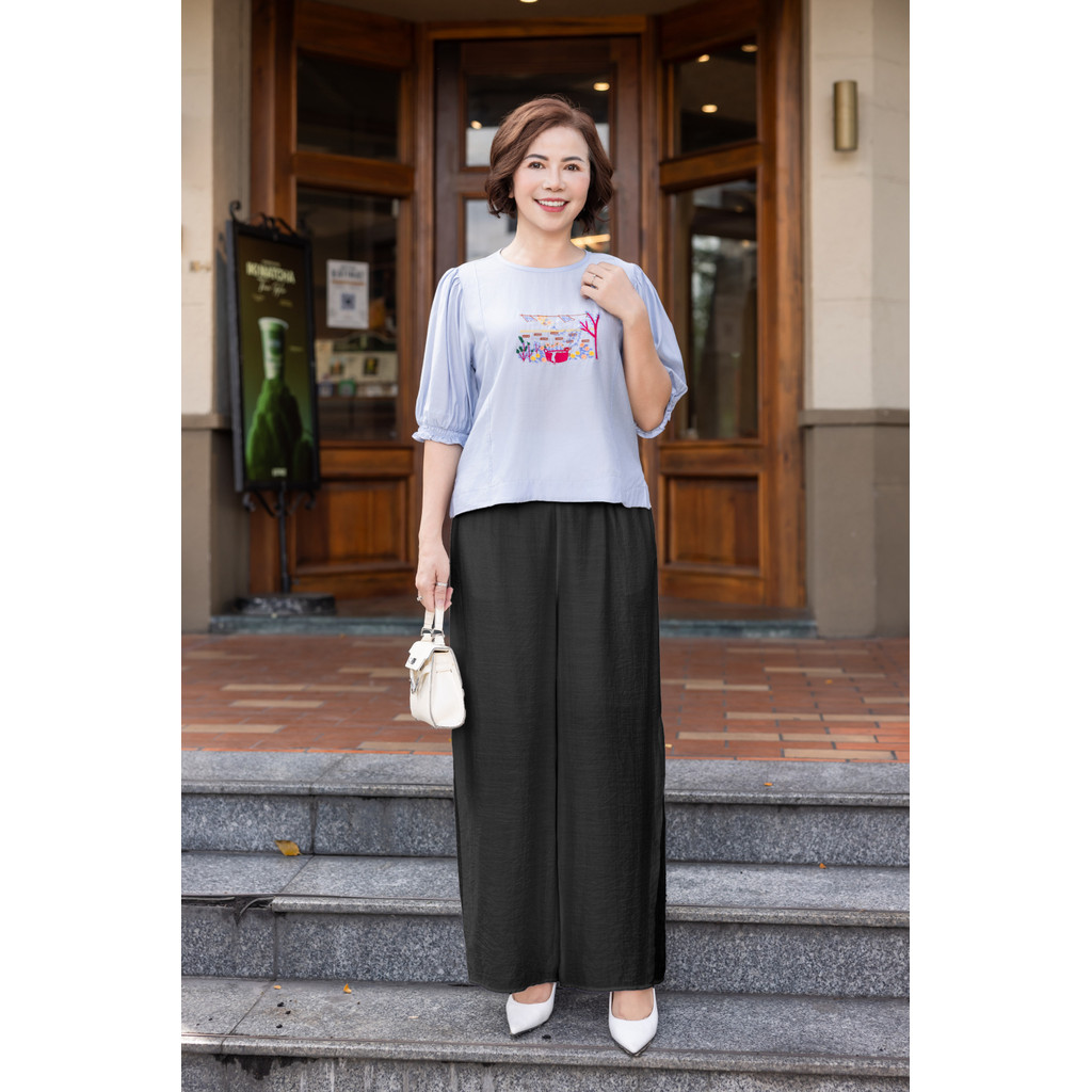 M COLLECTION | Quần Lụa Hàn Ống Suông Rộng Lưng Có Phối Tơ Q12640 | BigBuy360 - bigbuy360.vn