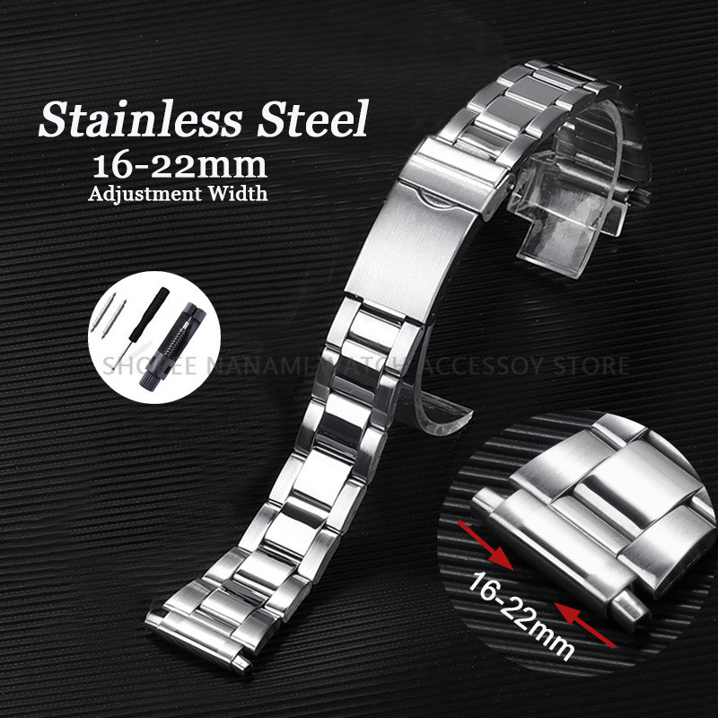 Đa Năng Thép Không Gỉ Dây Đồng Hồ 16mm-22mm Điều Chỉnh Chiều Rộng Kim Loại Gấp Khóa Dây Đeo Đồng Hồ 