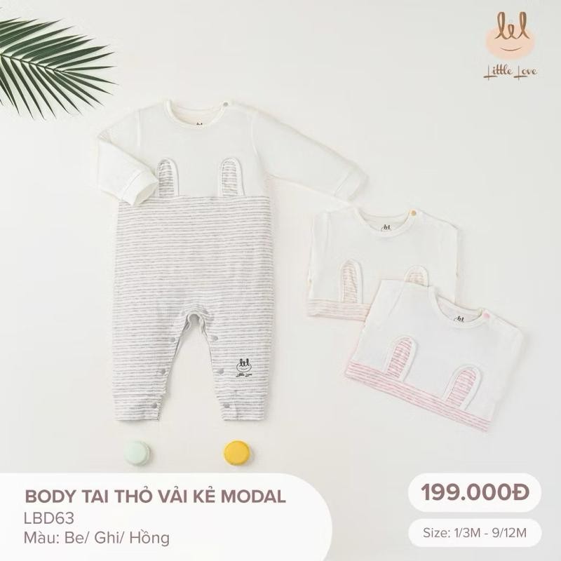 [Tiny Baby Shop] Body tai thỏ vải kẻ Modal LIL Little Love