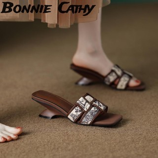 Bonnie Cathy Nửa Dép Nữ Bên Ngoài Mới Sang Trọng Phong Cách Chanel Thời Trang Dép Cao Cấp Tinh Tế