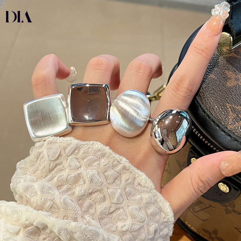 Nhẫn kim loại cao cấp kiểu Pháp cho phụ nữ, thiết kế độc đáo, nhẫn ngón trỏ vuông đa năng