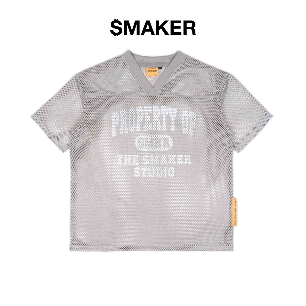 [SMAKER] Áo thun vải lưới in chữ màu xám - PROPERTY MESH BOXY TEE IN GREY