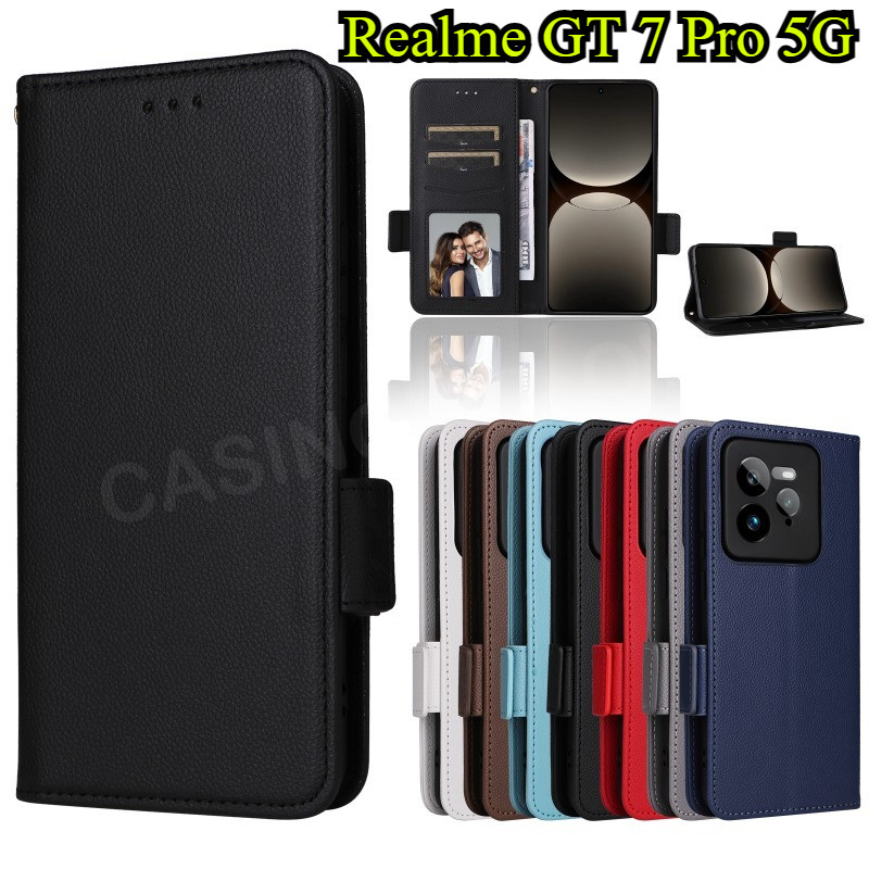 Ốp Lưng Cho Realme GT 7 pro GT7 pro GT7Pro 5G 2024 Sang Trọng Lật Da Bên Khóa Lychee Họa Tiết Vỏ Điệ