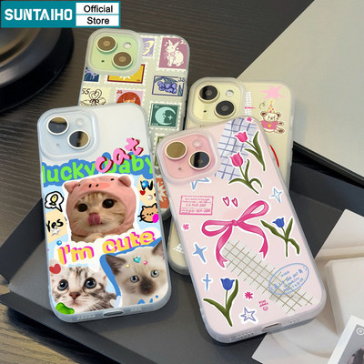 Suntaiho Hoa Tulip Đẹp Họa Tiết Mèo Trong Suốt Mờ Dành Cho Iphone 16 15 14 12 13 11 Pro Max IP 7 8 Plus Iphon X Xs XR Xs Max TPU Silicon Mềm Cao Cấp Chống Sốc Ốp điện thoại