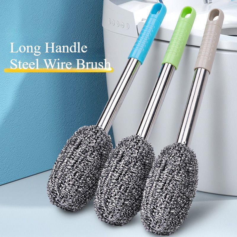 Bàn chải tay cầm dài Bàn chải chậu rửa bằng thép không gỉ Thanh có tay cầm Bàn chải sạch Vết bẩn trà
