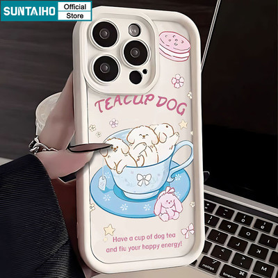 Suntaiho Teacup Dog Họa Tiết Trắng Dễ Thương Ốp Điện Thoại Silicon Mờ Mềm Cao Cấp Chống Sốc Cho iPhone 11 12 13 14 15 16 Pro max IP 7 8 Plus Iphon X Xs XR Xs max