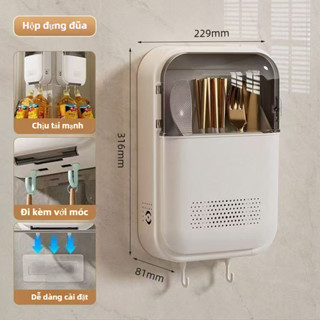 Hộp đựng đũa muỗng treo tường thoáng khí, thoáng khí ngăn ẩm mốc,Ống đựng đũa có nắp Hộp đựng đũa nhà bếp