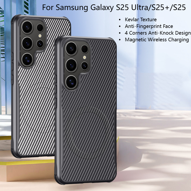 Ốp điện thoại cứng sạc họa tiết Kevlar sang trọng Wilress cho Samsung Galaxy S25 Utlra S25 + S24 S23