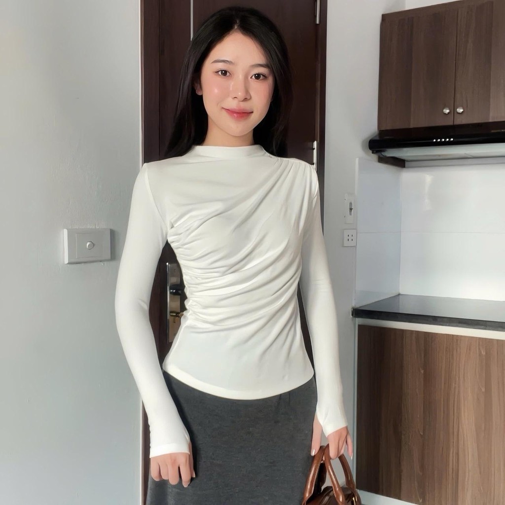 Áo thun nữ dài tay cổ tròn rúm eo tôn dáng, chất liệu cao cấp COTTON ZIP co giãn 4 chiều, mềm mịn - 196 Top Women | BigBuy360 - bigbuy360.vn