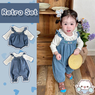 Ins Thu Đông Bé Gái Sơ Sinh Đơn Giản Cotton Trắng Mềm Dài Tay + Hoa Dễ Thương Thêu Dây Đeo Vai Không Tay Denim Áo liền quần Quần Áo Bé 0-24 Tháng