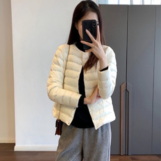 Bán Nóng! F & X Áo khoác mỏng nhẹ xuống lông vịt trắng áo khoác mỏng nhẹ xuống Áo khoác nữ ngắn cổ tròn mùa thu và mùa đông mẫu mới không cổ áo lót màu trơn Áo khoác cỡ lớn nhẹ