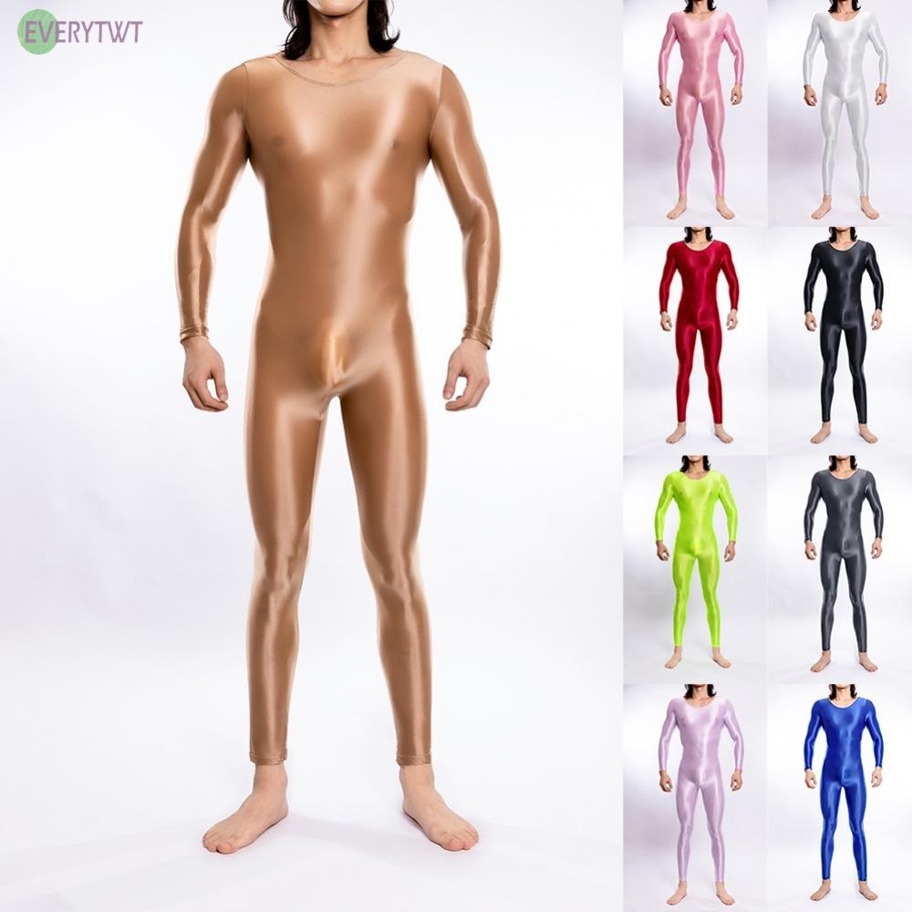 ⛤EVERYWT⛤Long Sleeve Body Suit for Men in Oily Gloss Finish Ideal for Nights Out