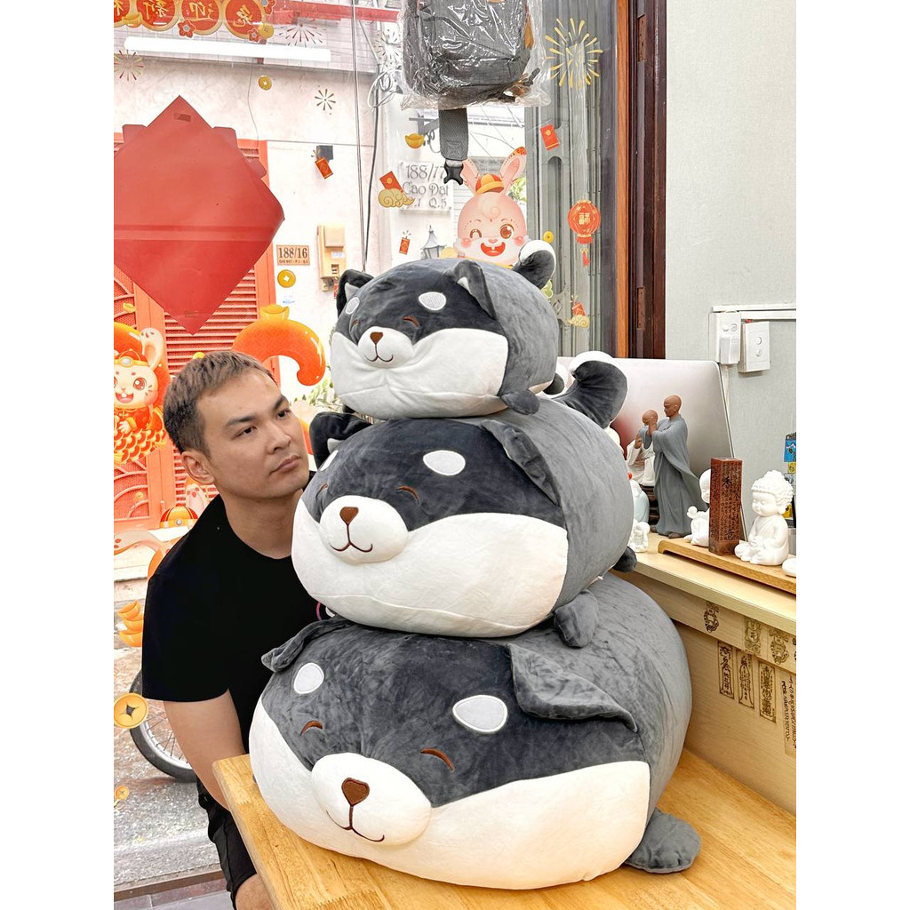 Thú nhồi bông Chó corgi hột mít xám tròn lũm- Gấu bông hình chó corgi Ngyễn Gia group Cao Đạt Q5