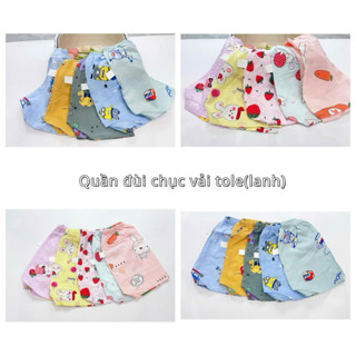 Quần đùi chục cho bé chất tole(lanh)2da loại 1,mềm,mịn,mát, dễ chịu ngày hè size 12m-5t(giao màu ngẫu nhiên)