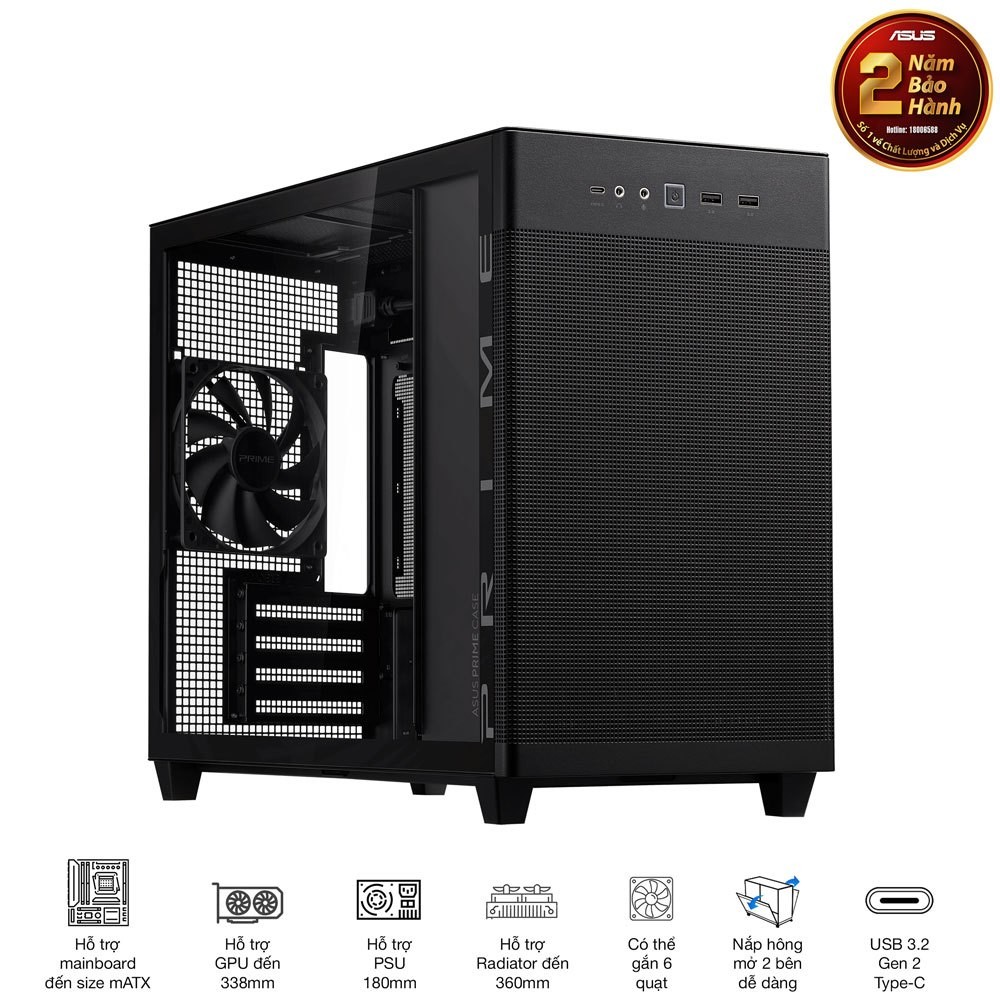 Vỏ Case ASUS Prime  AP201 TG Black  Tempered Glass M-ATX / SP006043 - Hàng Chính Hãng