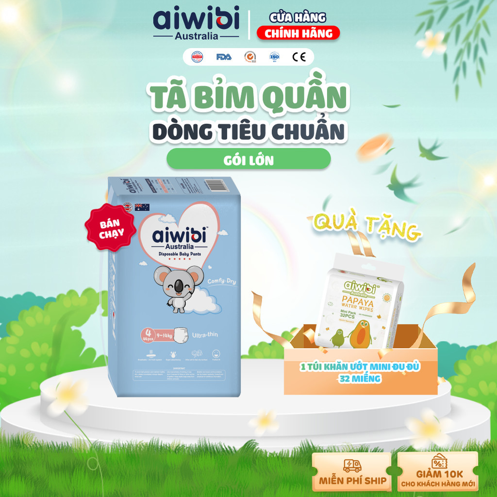 Tã Quần Tiêu Chuẩn AIWIBI – Bỉm Quần Thoáng Khí, Thấm Hút Nhanh, Êm Mềm Cho Bé, Chuyên Dùng Ban Ngày