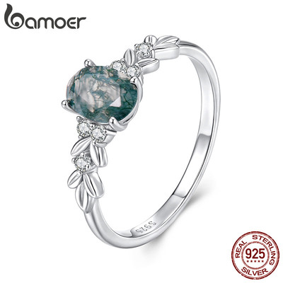 Bamoer Bạc 925 Nhẫn Cỏ Biển Mã Não Trang Sức Thời Trang Quà Tặng Cho Nữ