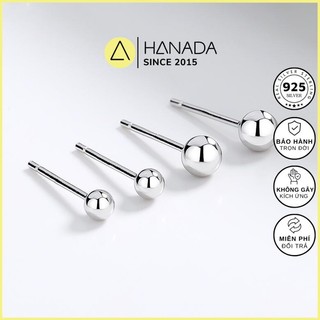   BẠC 925 - BH TRỌN ĐỜI  Bông Tai Hanada Bi Tròn 2.5-3-4MM Hoa Tai Trơn Đơn Giản Nam Nữ 0408 C8 