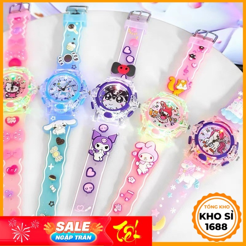 Đồng hồ cho bé trai bé gái đeo tay có đèn led họa tiết hoạt hình Kuromi Melody đáng yêu, quà tặng sinh nhật E2135