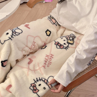  Thu Đông Mới Dày Nhung Sanrio Hello Kitty Bộ Đồ Ngủ Nữ Quần San Hô Nhung Hoạt Hình 