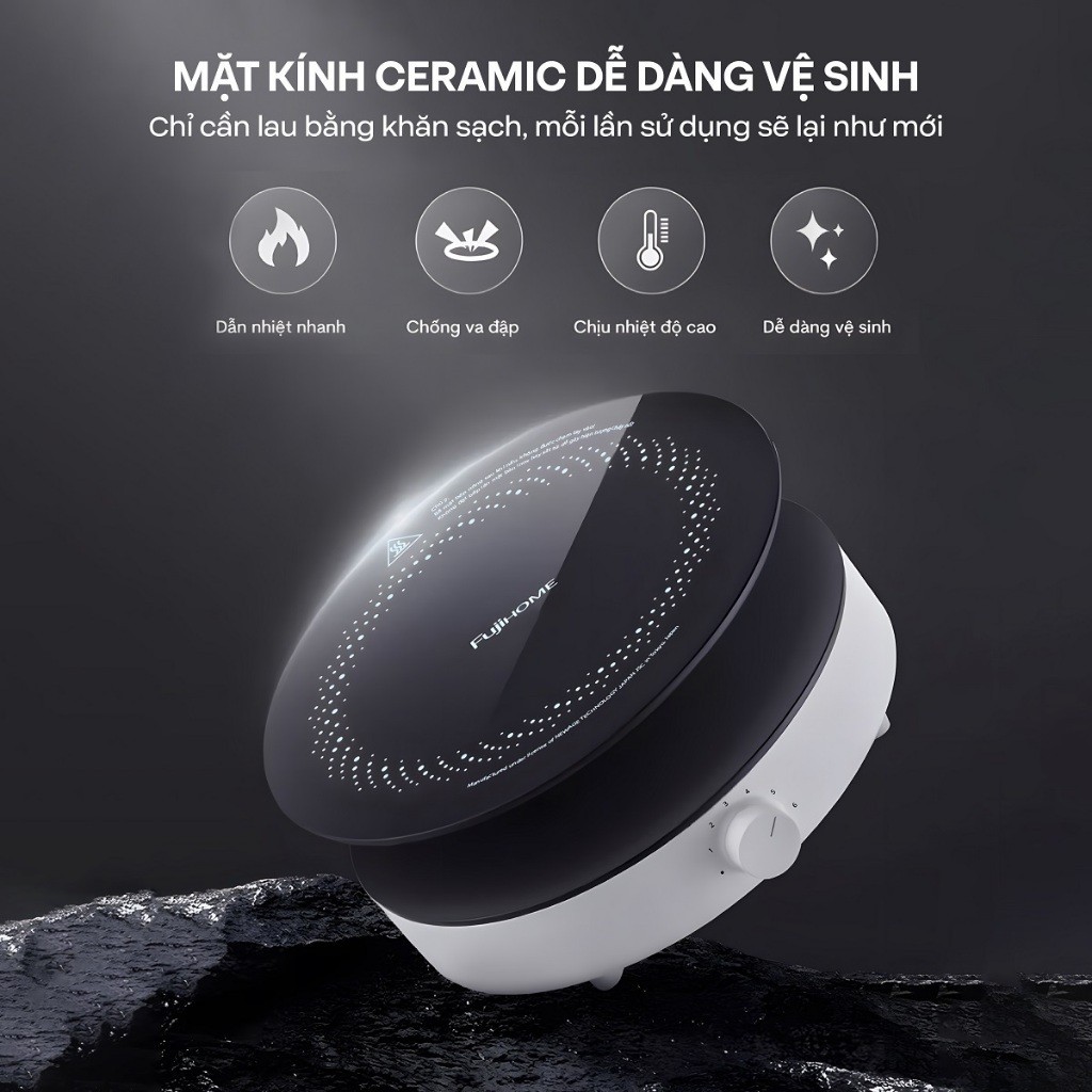 Bếp Từ Đơn FUJIHOME IC-H02 Công Suất Lớn 2200W, Thích Hợp Nhiều Loại Nồi Chảo, Inverter Tiết Kiệm