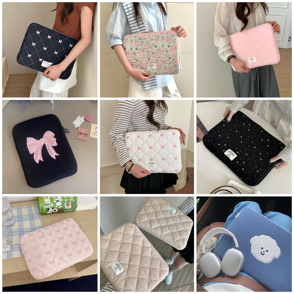 Túi đựng máy tính xách tay in phong cách Hàn Quốc tay bảo vệ bên trong dễ thương phù hợp cho 10 / 11 / 13 / 14 / 15 inch