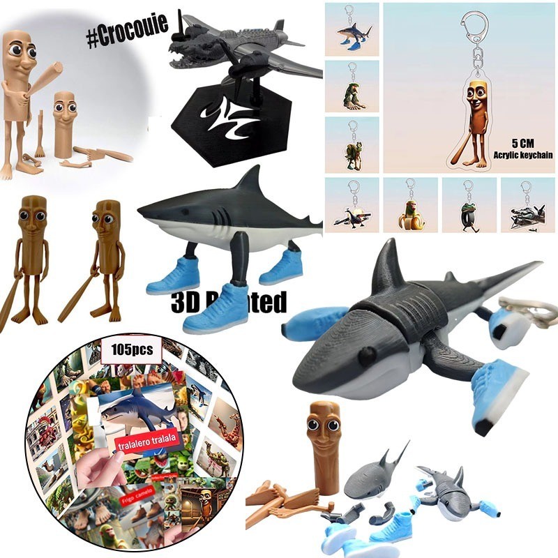 Tung Tung Tung Saur 3D In Đồ Chơi Tralaero Tralala Bombardier Crocodilo Đồ Chơi Vui Nhộn Brr Patapim