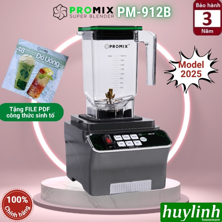  Máy xay sinh tố công nghiệp Promix PM-912B - 1800W - Dung tích 1.8 lít - Hẹn giờ 30-60-90s - Mẫu mới 2025 