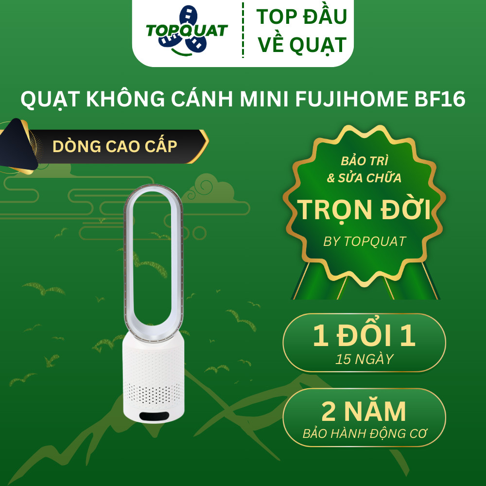 Quạt Không Cánh Mini FUJIHOME BF16, Quạt Khử Khuẩn Lọc Không Khí Bằng Anion + UV - Bảo Hành 2 Năm
