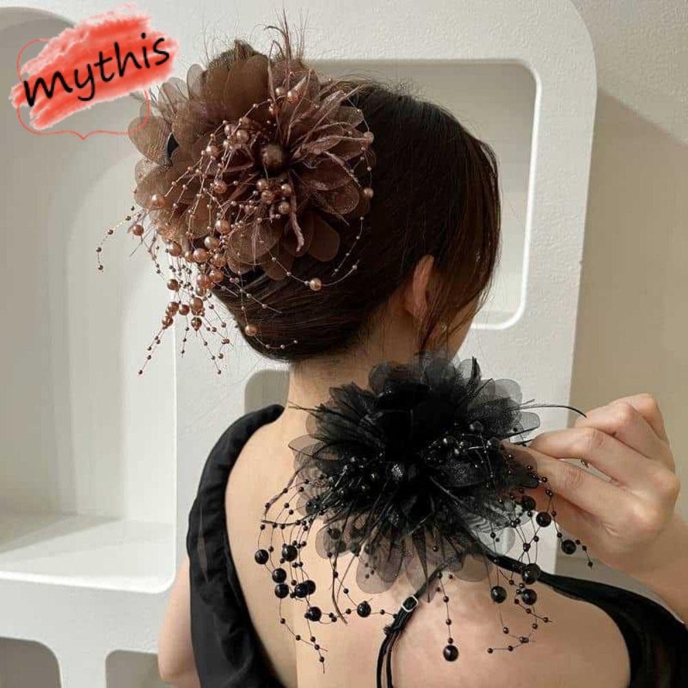   MYTHIS  Kẹp tóc hoa mẫu đơn Kẹp vuốt tóc tua rua bằng nhựa thanh lịch dành cho nữ 