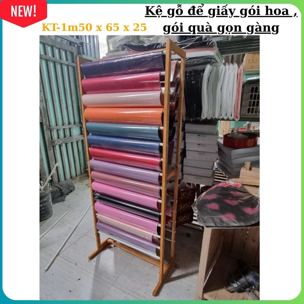 Kệ gỗ để giấy gói hoa , gói quà gọn gàng, GỖ TỰ NHIÊN KT- 1m50 x 65 x 25