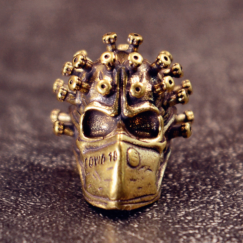 Brass virus skull personalized knife pendant EDC umbrella rope pendant flashlight keychain hanging D