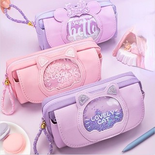  Bóp túi hộp đựng bút viết ba lớp hình TAI MÈO CUTE cho bé gái. 