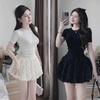 BIGSIZE HIẾU HIẾU (55-95KG) - Váy thun body dáng ngắn phối tầng gợn sóng D453