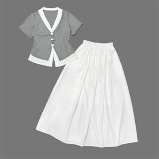 Set Bigsize Nữ Nàng Thơ (CÓ LẺ Áo/Váy) Áo Cổ Tim Đính Nơ Váy Dài Nàng Thơ Phong Cách Dịu Dàng (55-95Kg)