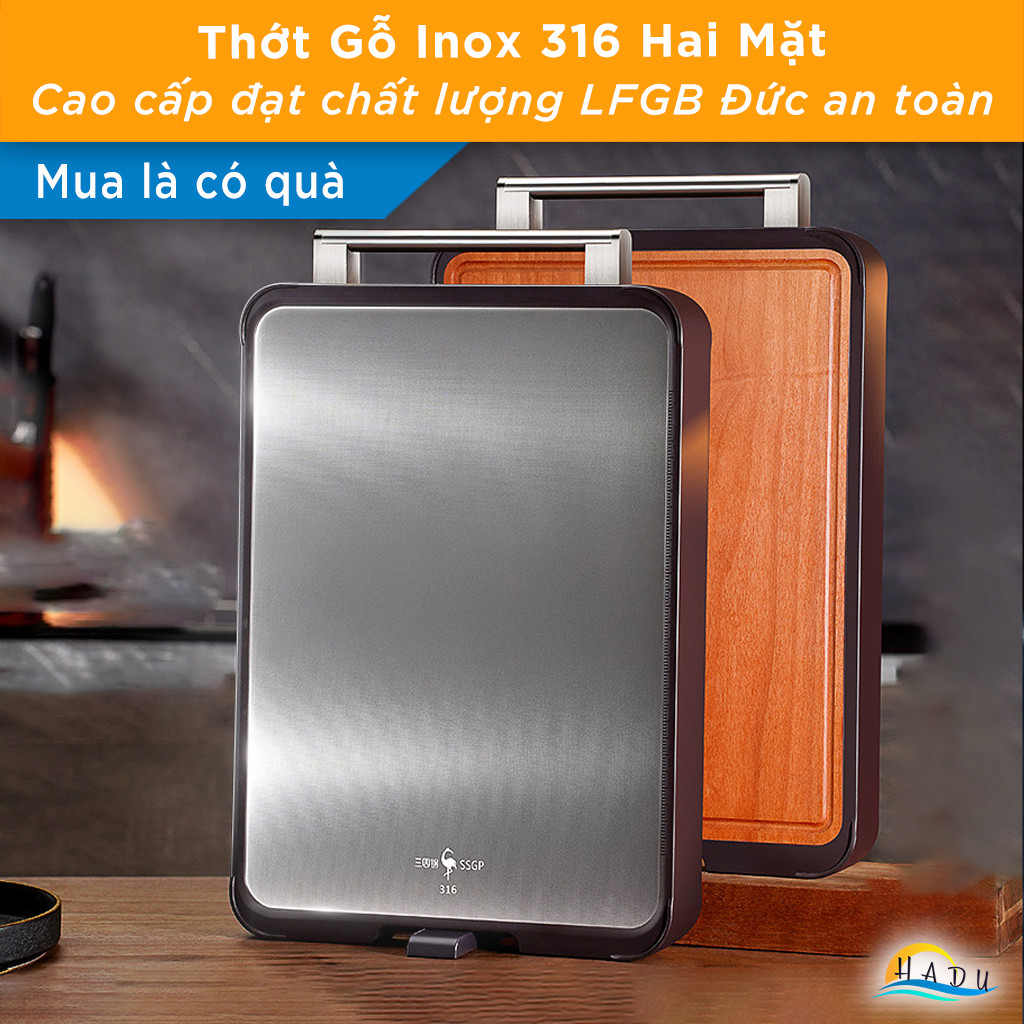 Thớt Inox 316 Kháng Khuẩn Cao Cấp SSGP, Thớt Gỗ Lim Chống Mốc Dày Dặn Đạt Chất Lượng LFGB Đức