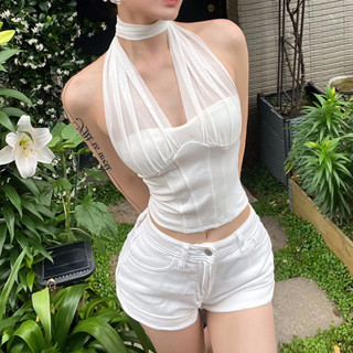  Klalien Áo Vest Gợi Cảm Lưới Chắc Chắn Tắt Vai Chia Không Đều Chắp Vá Rốn Lộn Lưng Thường Ngày Đa Năng Mùa Hè 2025 Thời Trang Phụ Nữ Mới 