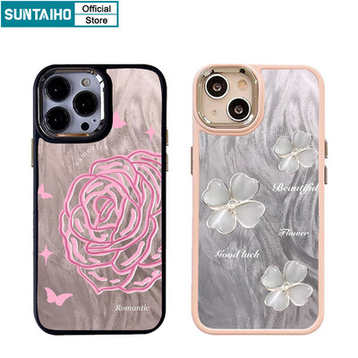 Suntaiho Thanh Lịch Màu Xám Toned Hoa Hồng Viền Ốp Điện Thoại Silicon Mềm Cao Cấp Chống Sốc Cho iPhone 11 12 13 14 15 16 Pro max IP 7 8 Plus Iphon X Xs XR Xs max