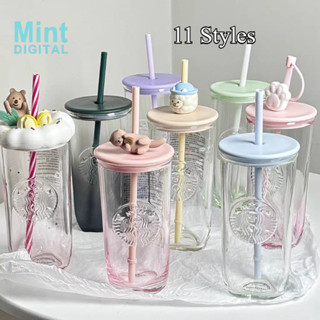 Cốc Starbucks Có Mũ Rơm Tam Giác Cốc 500ml Thú Cưng Dễ Thương Series Dày Thủy Tinh Ống Hút Cốc Cà Phê Giáng Sinh Dung Tích Lớn