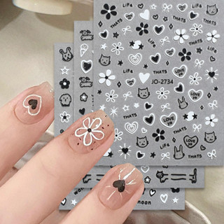  3D Dễ Thương Graffiti Động Vật Miếng Dán Móng Tay Hoạt Hình Đen Kawaii Tình Yêu Ngôi Sao Móng Tay Đề Can Trang Trí Móng Tay 