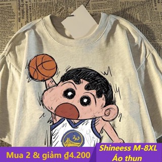[Shineess] Áo thun M-8XL Mùa hè bóng rổ Nhật Bản Phim hoạt hình Crayon Shin chan In áo thun cotton Nam Nữ Unisex Quá khổ Plus Size Áo thun hợp thời trang
