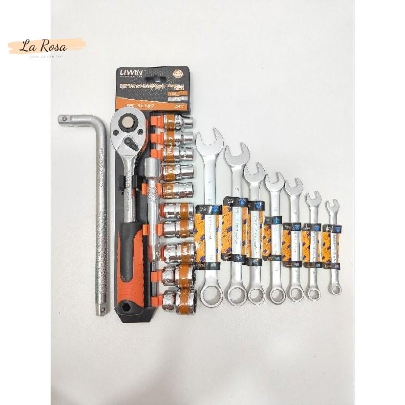 [Tặng cần cong L] Bộ tuýp tự động 12 chi tiết Liwin loại lớn 1/2in chuyên sửa xe và 7 khoá cờ lê vòn