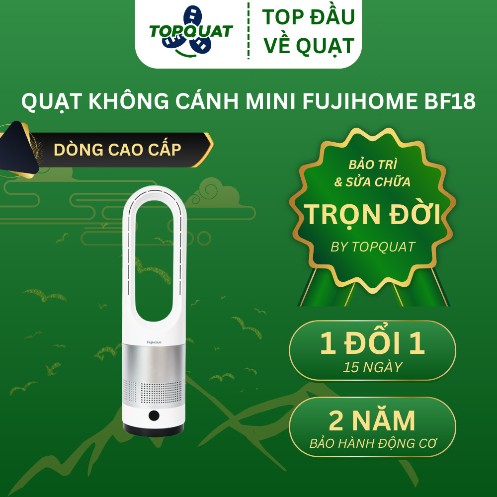 Quạt Không Cánh Mini FUJIHOME BF18 Lọc Không Khí Khử Khuẩn Anion + UV Kết Nối WIFI - Bảo Hành 2 Năm