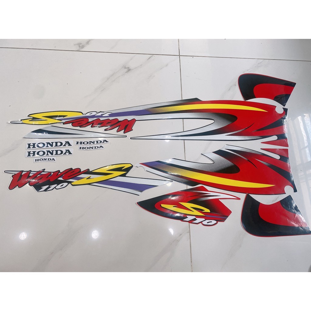 Trọn bộ tem rời dán xe máy 3 lớp Honda Wave S 110 2001 xe nhỏ màu đỏ siêu decal