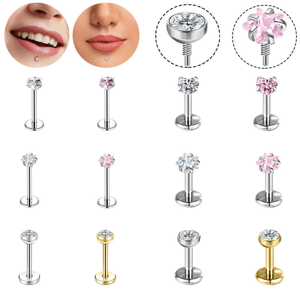 1 PC Thép không gỉ Labret Lip Stud Piercing 16 / 18G Mũi Stud Trái tim Nostril Xuyên 3mm Pha lê Tai Stud Xuyên 6 / 8mm Xoắn Daith Sụn Xuyên Hồng Nhiều Màu