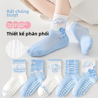 [Gói 5 đôi] Tất chống trượt giữa ống dành cho bé gái Sanrio Cartoon Class A Cotton Lưới mỏng thoáng khí chống trượt